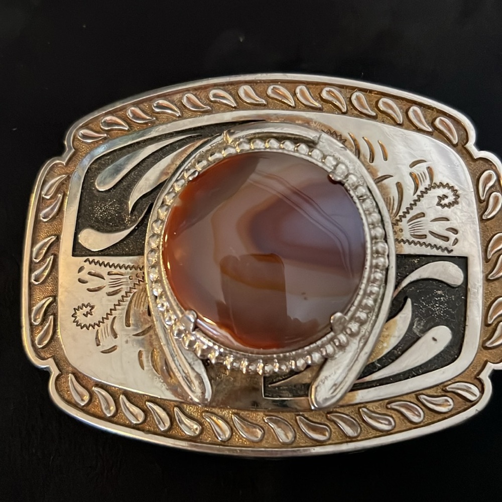 Large vintage western stone belt buckle 4” x 3”